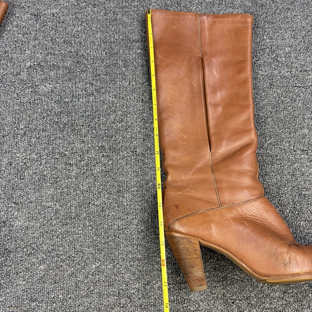 Vintage Frye Tall Campus Boots Cognac Brown Leather Heeled Women's 8 USA Boho - Picture 14 of 16